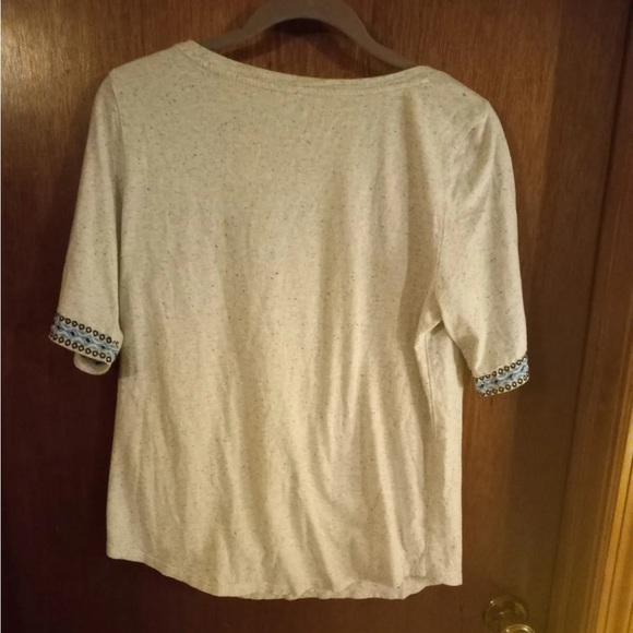 LOFT Off-white top with Blue & Black embroidery - Size Large - Picture 2 of 4